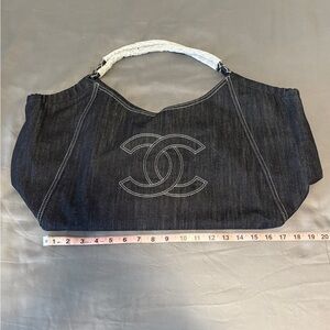 Dark Indigo Denim Chanel Large CC Tote Bag